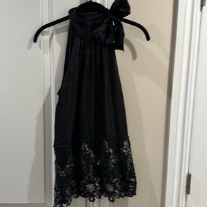 Twelfth Street By Cynthia Vincent black silk and lace tunic top size small